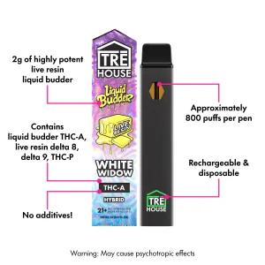 Tre House White Widow - Live Resin Liquid Budder Hybrid THC-A Vape Pen - 2g