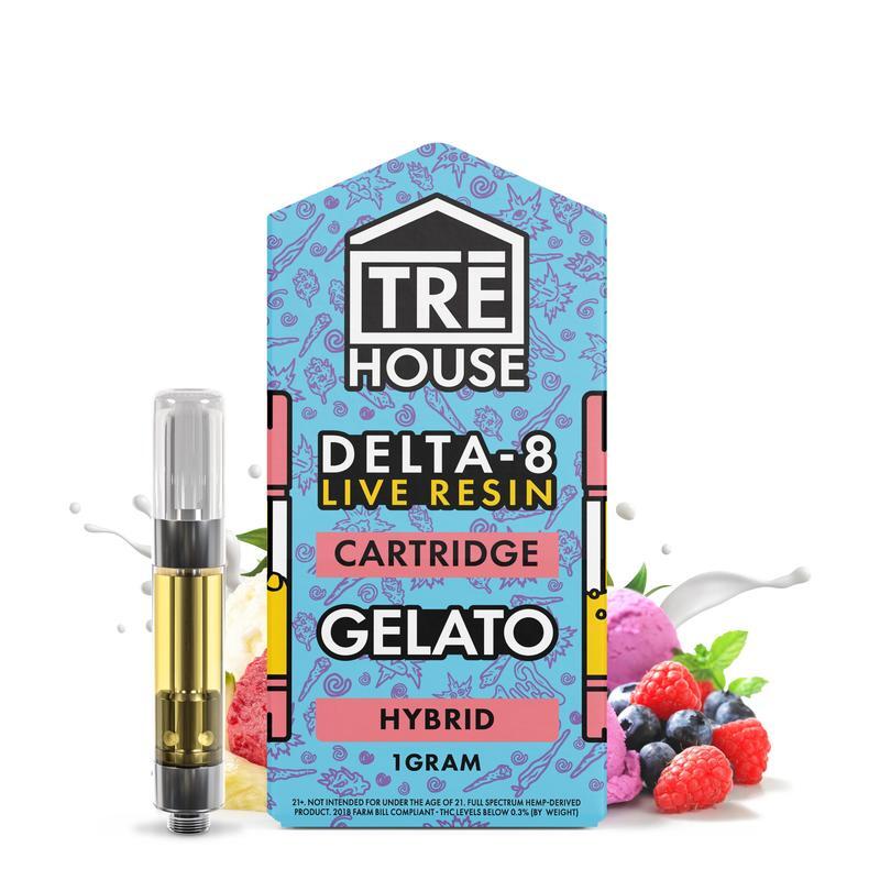 Tre House Live Resin Delta 8 Cartridge - Gelato - Hybrid 1g